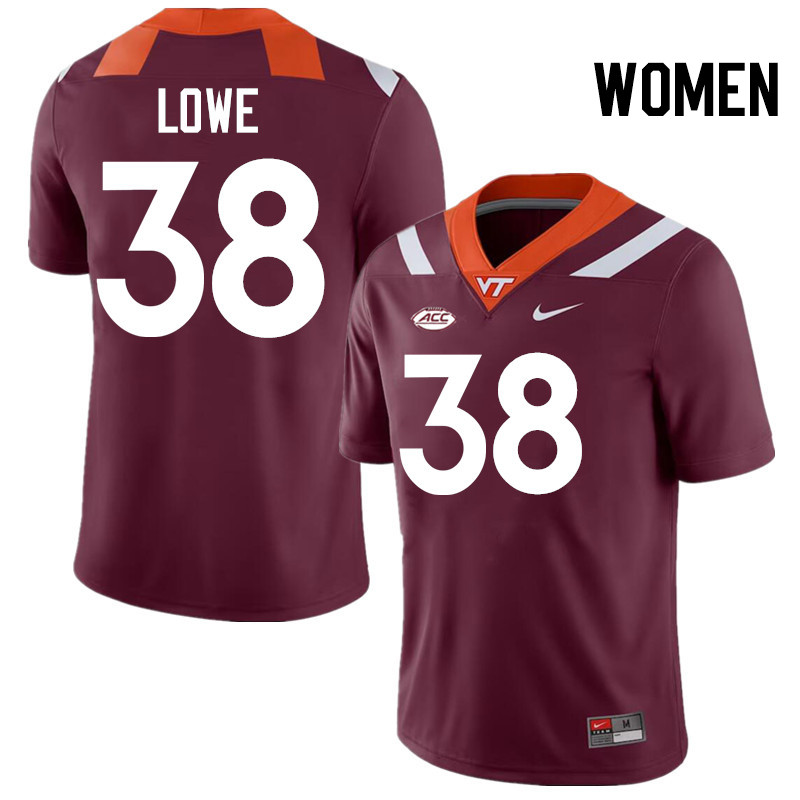 Women #38 Kyle Lowe Virginia Tech Hokies College Football Jerseys Stitched-Maroon